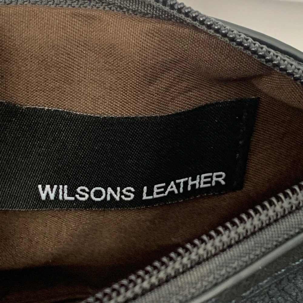 Wilsons Leather Wristlet Pouch Dark Teal Blue Pebbled Leather Gold Hardware Mini